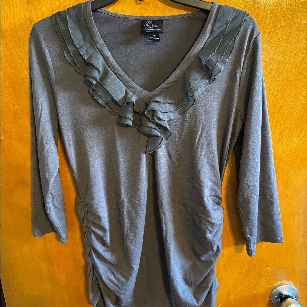 Motherhood Charcoal Ruffled V-Neck Blouse